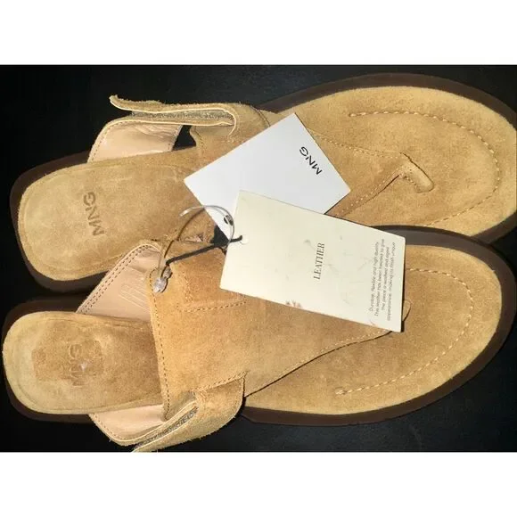 MNG by Mango $179 Leather Suede Thong Sandals Brown Womens 38 NEW - Picture 7 of 8